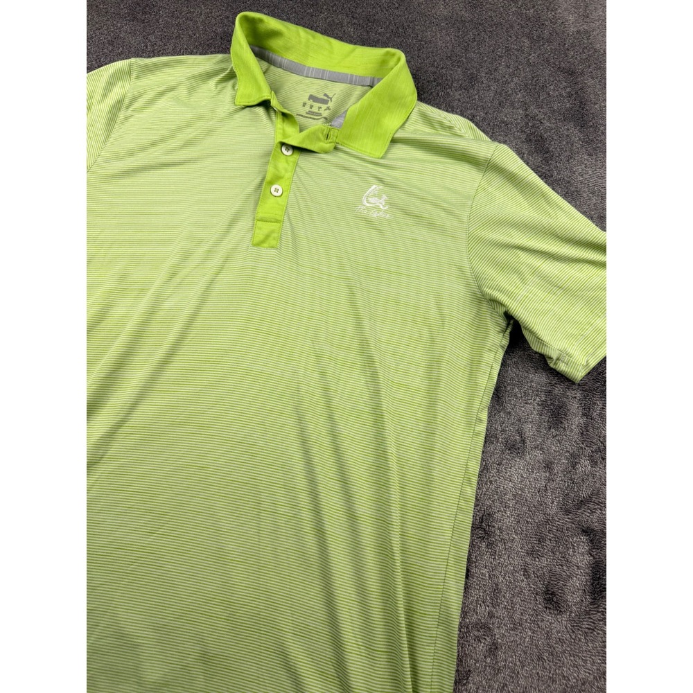 Puma Golf Mens Medium Lime Green White Striped Polo Shirt The Lakes Logo
